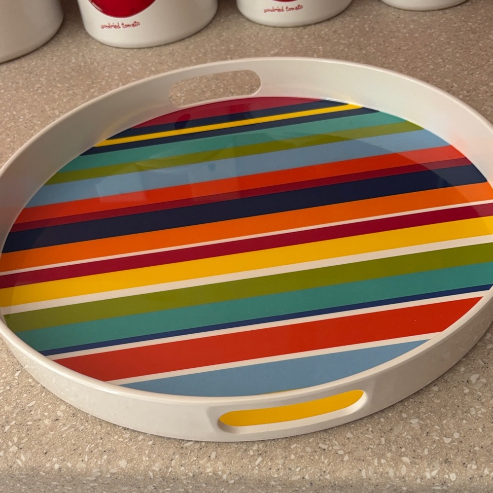 Pier 1 Multicolor Striped Serving Tray new 14 inches in diameter - Picture 2 of 3